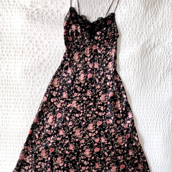 VTG 90s Y2K Betsy Johnson Silk Slip Dress Black Floral XS - Picture 4 of 15